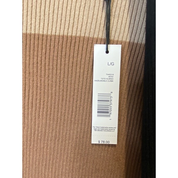 NWT Tahari Colorblock Open Front Cardigan Sweater Tan Black Beige Women's L - Picture 5 of 11